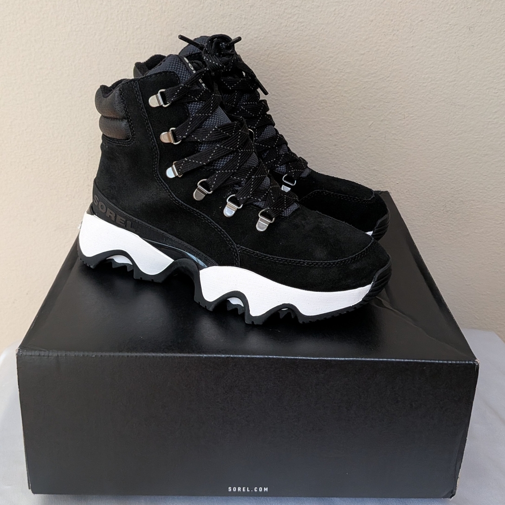 New Sorel Women's Kinetic‎ Impact Conquest Plus Waterproof Boots Black White 8